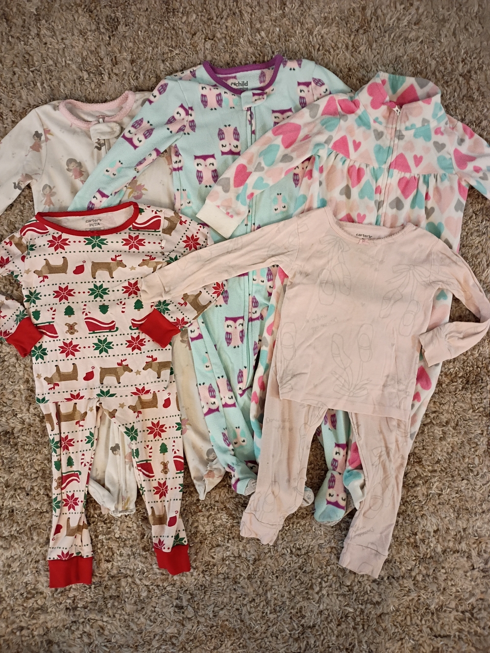 Carter's Mixed Girls Pajama Bundle Of 5 - Pink, Mint & Red Accents